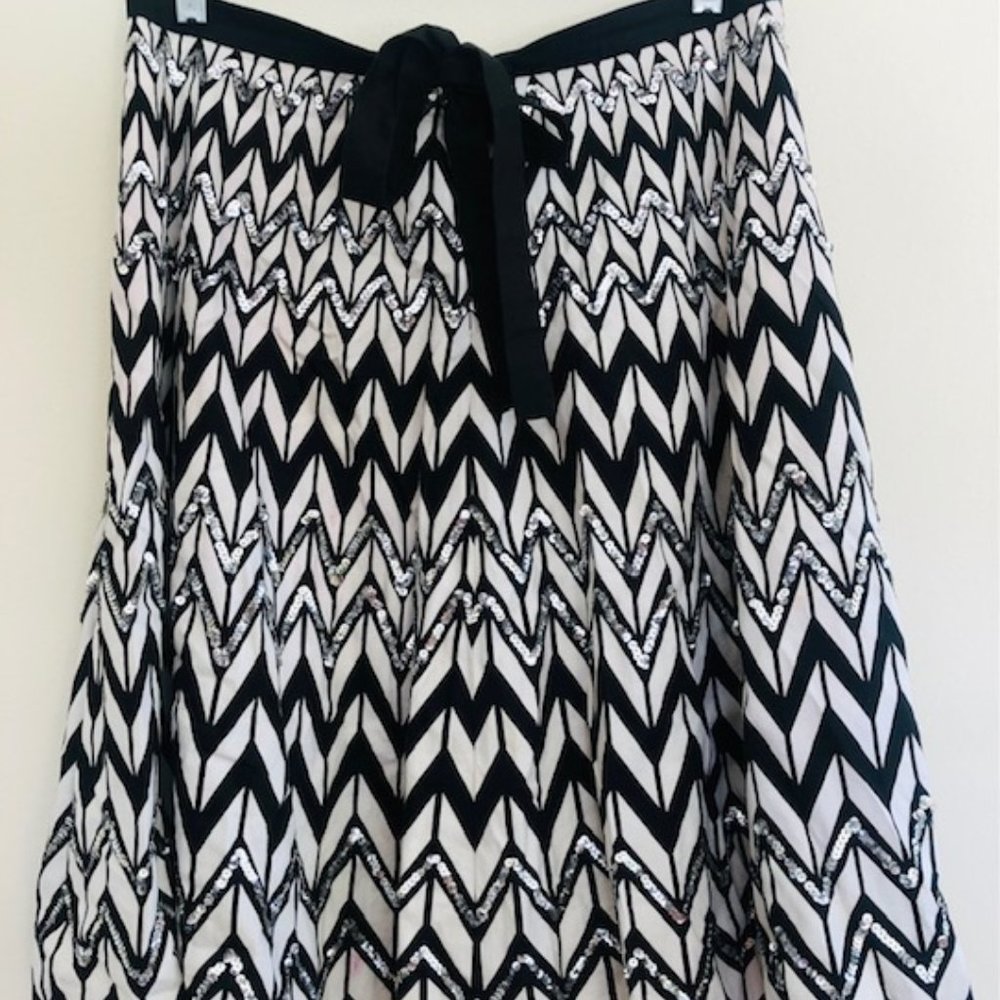BCBGMaxAzria Black & White Sequin Chevron Skirt